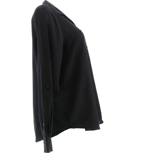 NWT LANDS' END LONG SLEEVE ROLLED TAB SLEEVE SOFT BLOUSE‎ BLACK 14P (PETITE) - Picture 7 of 11